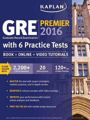 cover image of GRE Premier 2016 with 6 Practice Tests